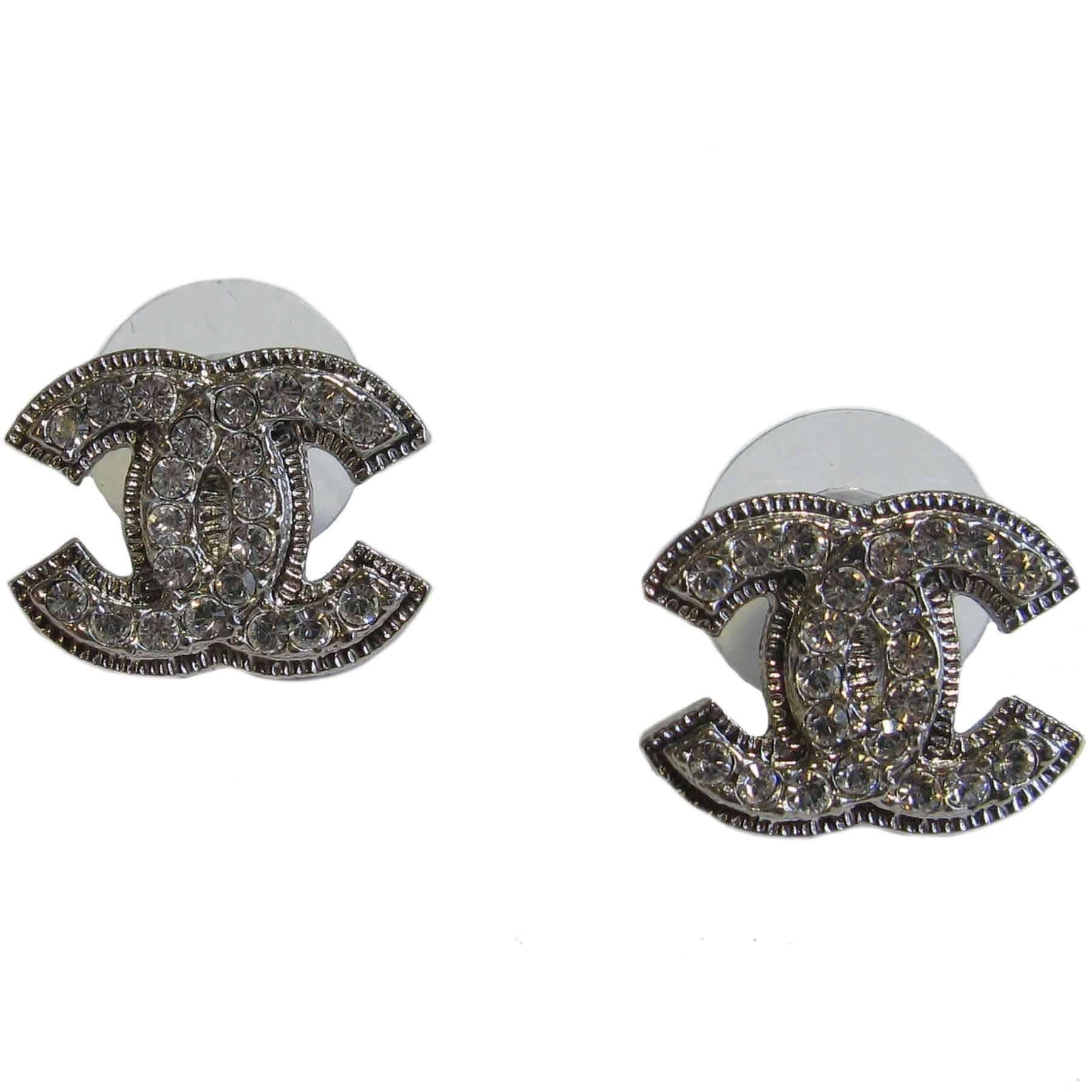 Chanel Earrings in Rhinestones and Silver Plated Metal