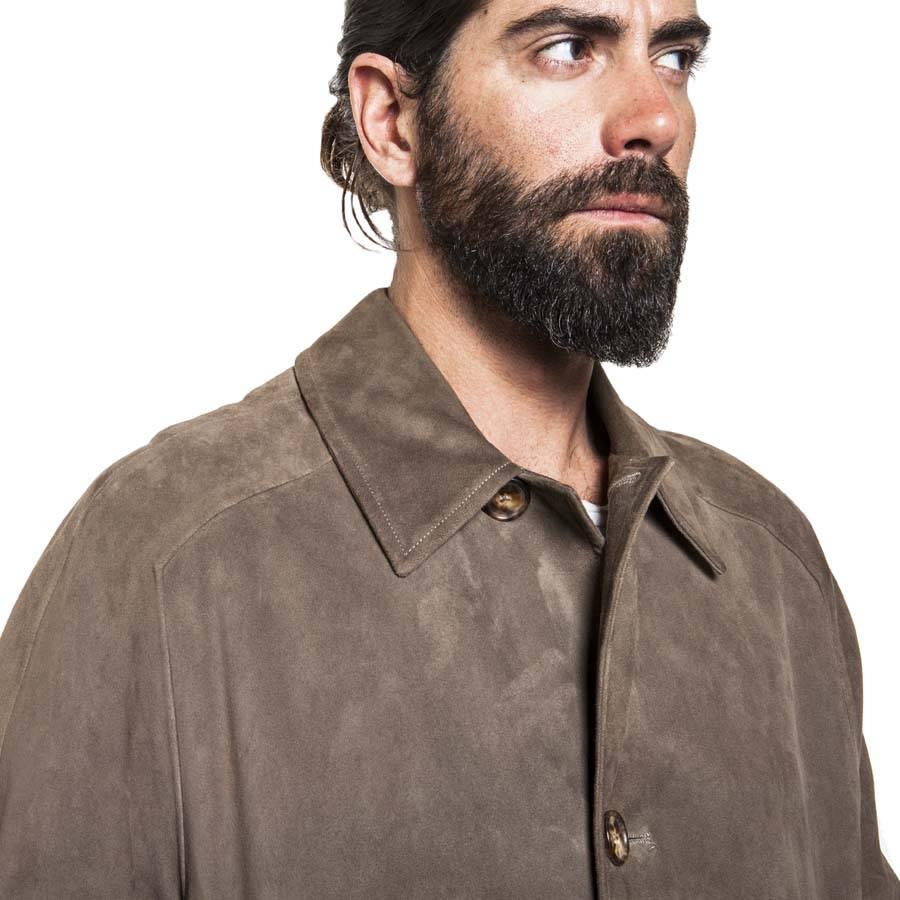 Gray HERMES T 46 Coat in Taupe Reindeer