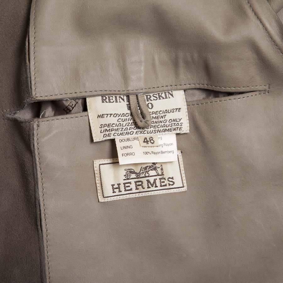 HERMES T 46 Coat in Taupe Reindeer In Excellent Condition In Paris, FR