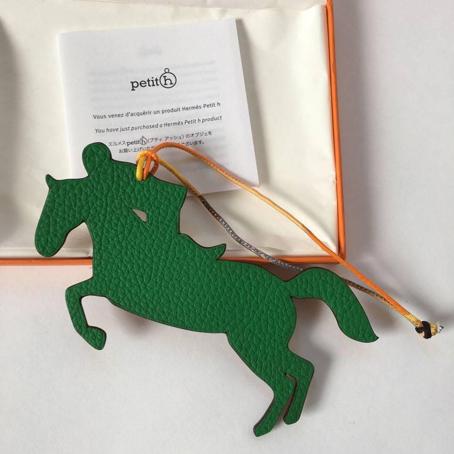 Women's or Men's HERMES Charm Horse and Jockey in Bicoloured Green and Brown Leather
