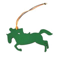 Used HERMES Charm Horse and Jockey in Bicoloured Green and Brown Leather