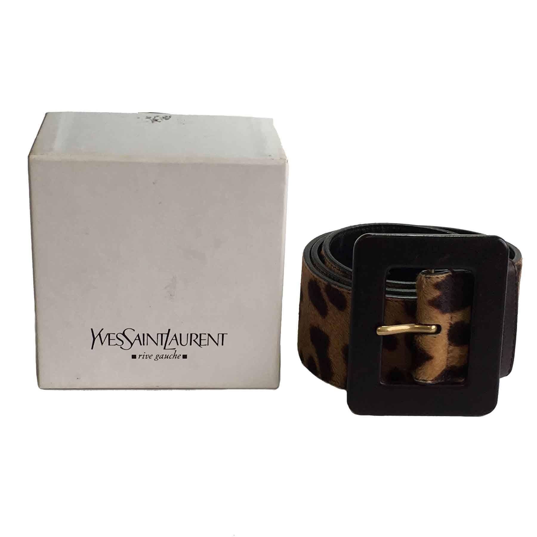 YSL YVES SAINT LAURENT T85 belt in leopard-style foal In Excellent Condition In Paris, FR