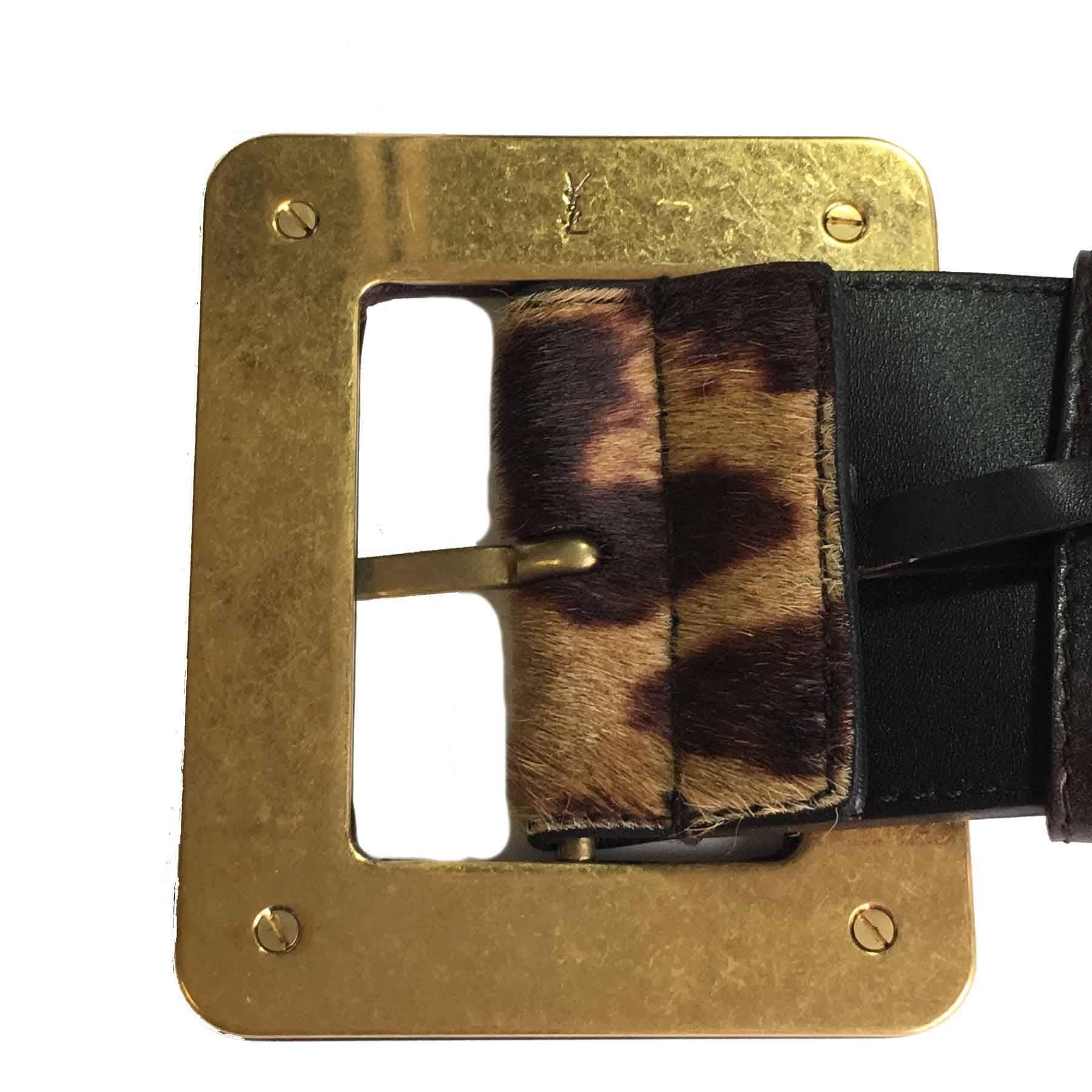 Black YSL YVES SAINT LAURENT T85 belt in leopard-style foal