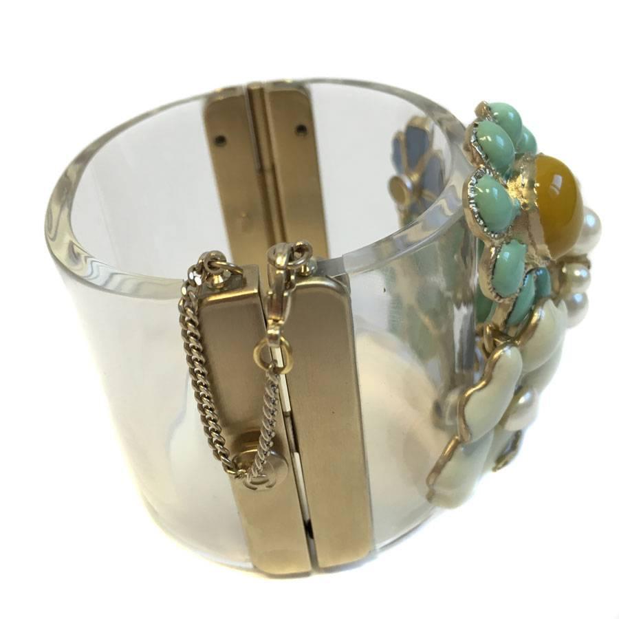 Women's CHANEL Transparent Cuff Decorated with Flowers in Glass Paste and Rhinestone