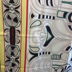 Giant HERMES 'Folklore' Scarf in Yellow Plume Silk Twill