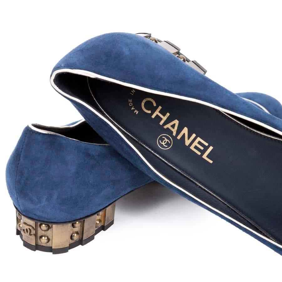 CHANEL Ballerinas Size 38FR in Blue Velvet Calfskin 3