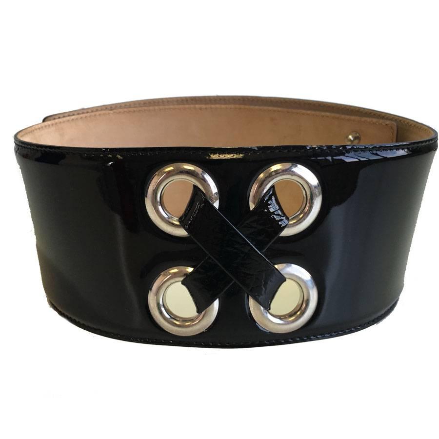 Alexander McQUEEN Size 75 Black Patent Leather Belt