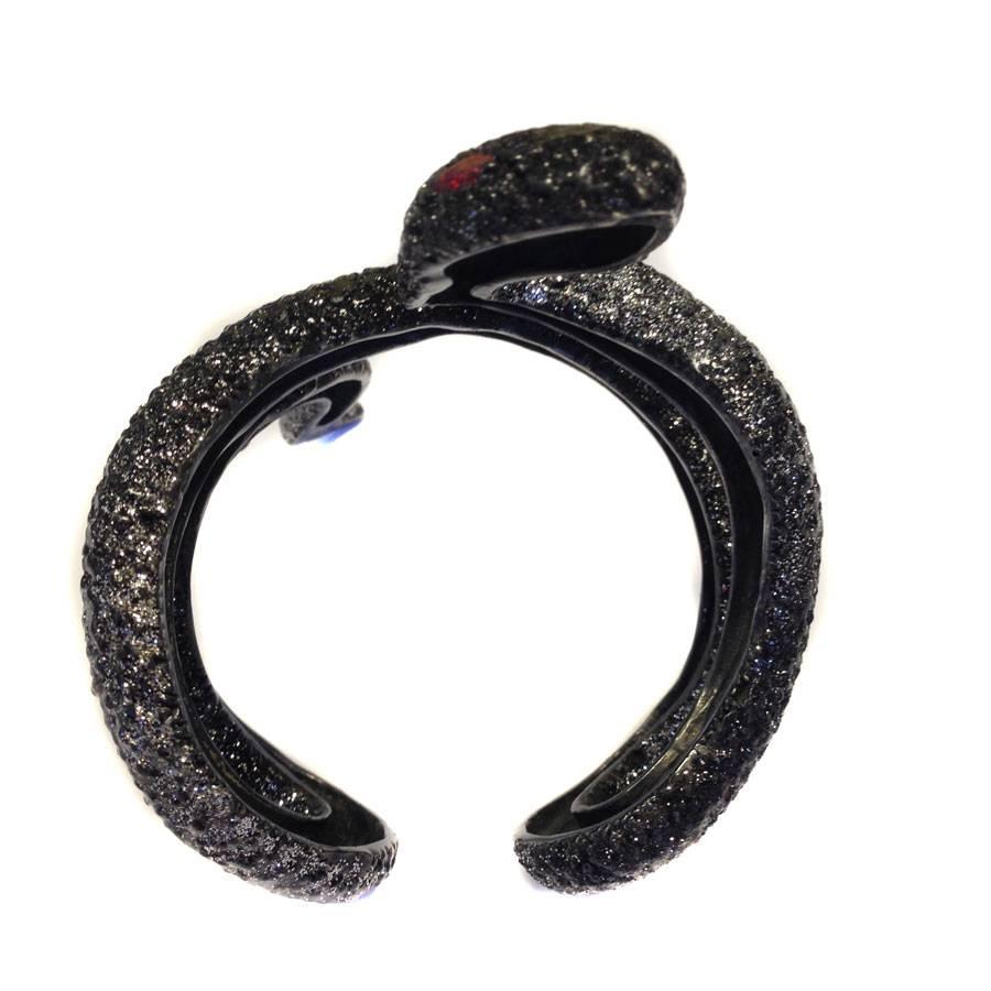 Women's  KMO Jewel Snake Cuffs in Ruthenium Metal and Rhinestone