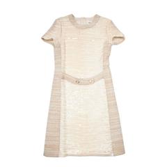 CHANEL Dress Size 40 FR in Beige Wool and Sequins