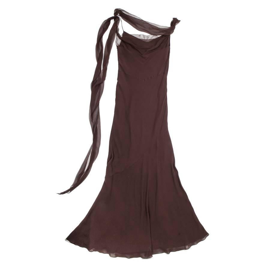 Collector CHRISTIAN DIOR Evening Dress Size 40 FR in Brown Silk