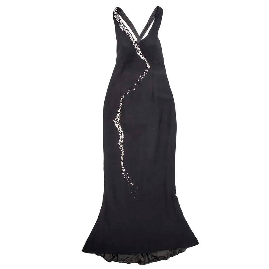 Scherrer Evening Dress Size 42FR in Black Crepe