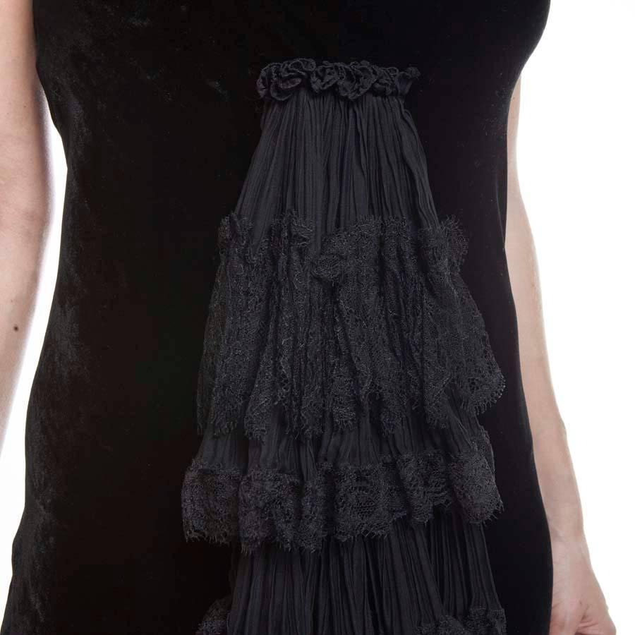 JEAN PAUL GAULTIER Size 36FR Evening Dress in Silk Velvet and Black Lace For Sale 1