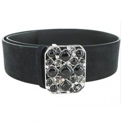 CHANEL Belt Size 80 in Black Velvet Calfskin Black and Silver Plated Buckle 12