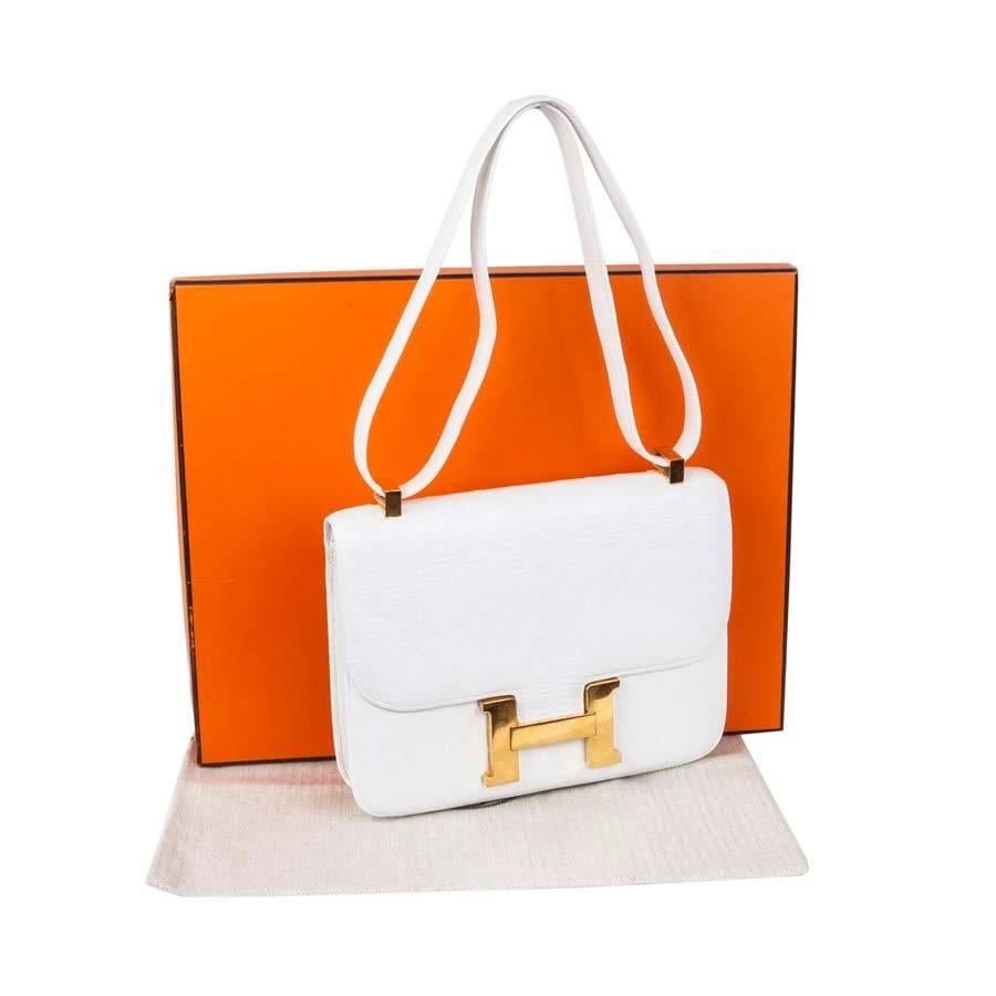 Gray HERMES 'Constance' Bag in White Ostrich Leather