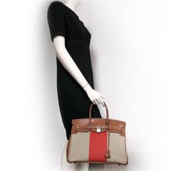 HERMES Birkin 35 Flag Bag aus Barenia-Klattleder und beigem Canvas