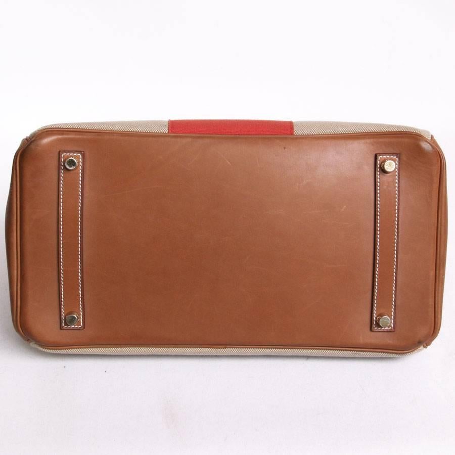 Women's or Men's HERMES Birkin 35 Flag Bag in Barenia Clafskin and Beige Canvas