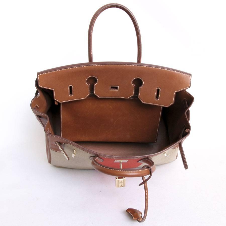 HERMES Birkin 35 Flag Bag in Barenia Clafskin and Beige Canvas 1
