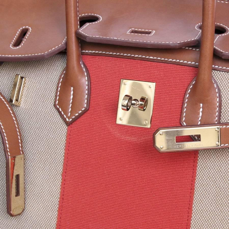 HERMES Birkin 35 Flag Bag in Barenia Clafskin and Beige Canvas 2