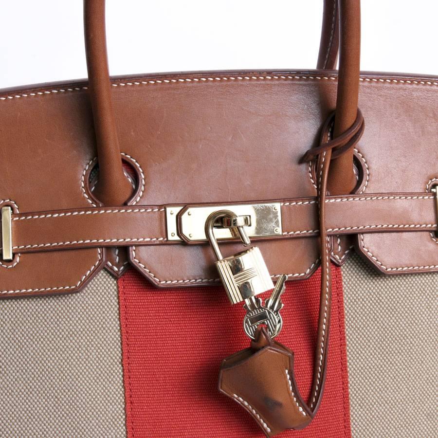 HERMES Birkin 35 Flag Bag in Barenia Clafskin and Beige Canvas 3