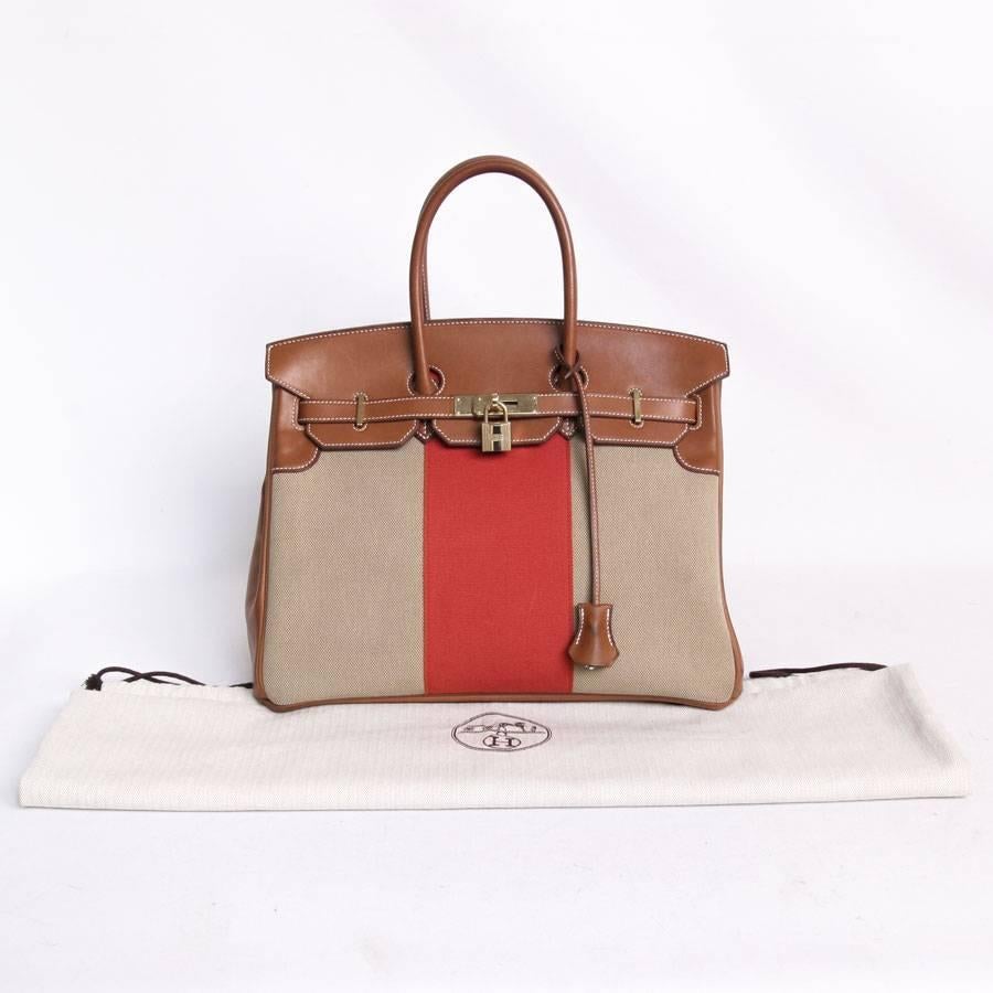 HERMES Birkin 35 Flag Bag in Barenia Clafskin and Beige Canvas 4