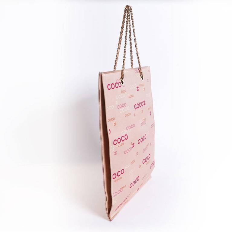 Vintage CHANEL Monogram Tote Bag in Pale Pink Canvas For Sale at 1stdibs