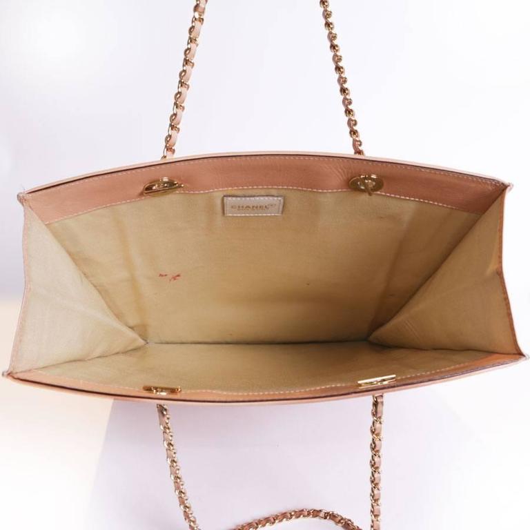 Vintage CHANEL Monogram Tote Bag in Pale Pink Canvas For Sale at