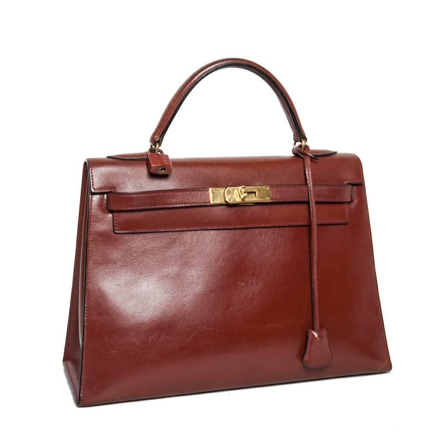 HERMES Vintage Kelly 32 Bag in Brown Brick Leather