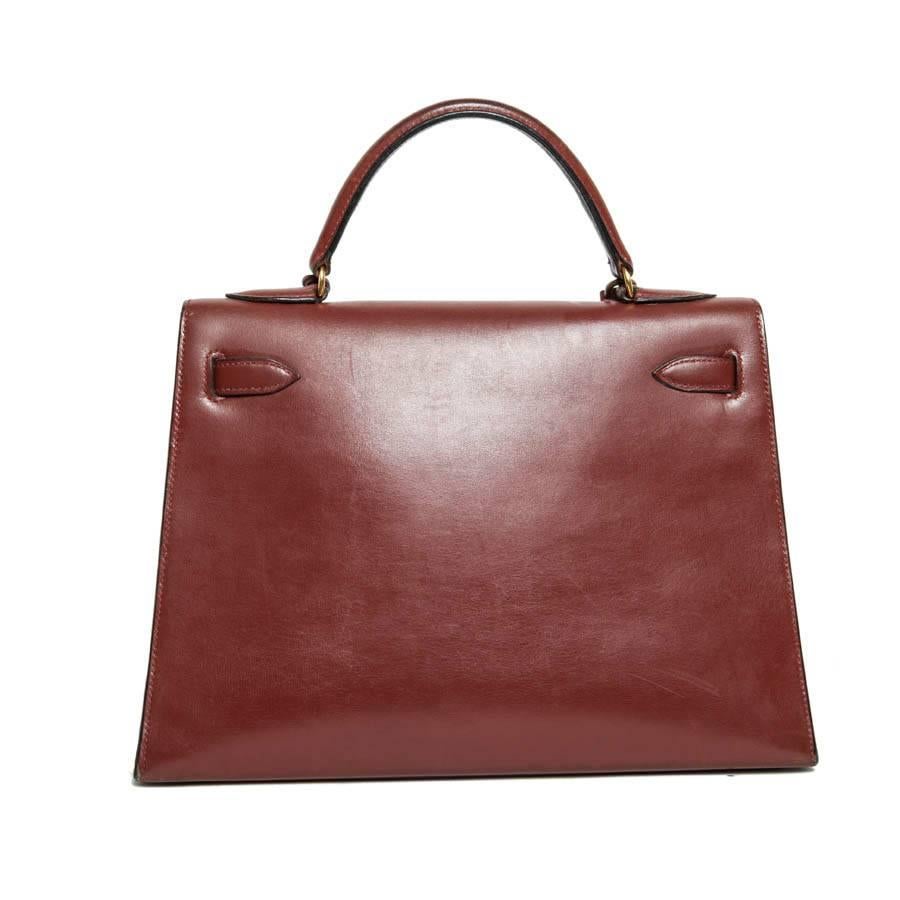 HERMES Vintage Kelly 32 Bag in Brown Brick Leather In Good Condition In Paris, FR