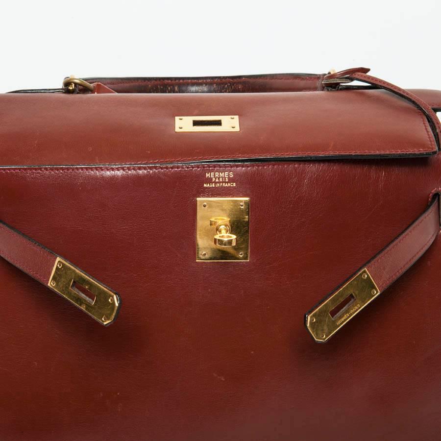 HERMES Vintage Kelly 32 Bag in Brown Brick Leather 3