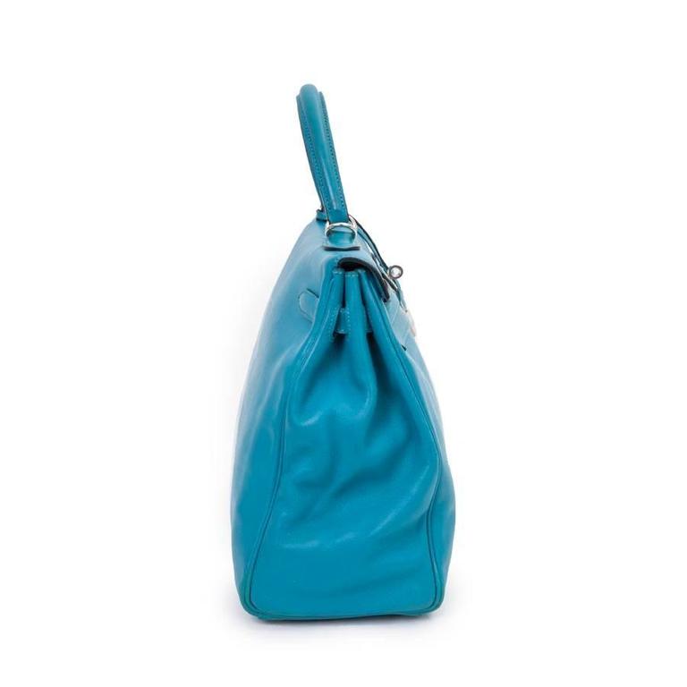 HERMES Kelly II 35 Bag in Izmir Blue Swift Calfskin Leather with Shoulder Strap For Sale at 1stdibs
