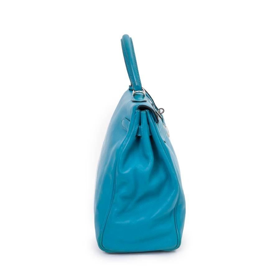 HERMES Kelly II 35 Bag in Izmir Blue Swift Calfskin Leather with ...