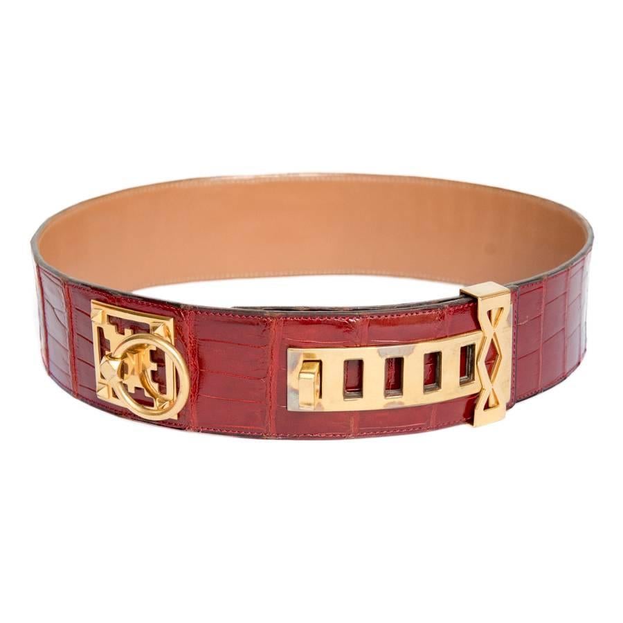 Couture HERMES Belt in Red Crocodile Porosus For Sale at 1stDibs red crocodile belt, crocodile