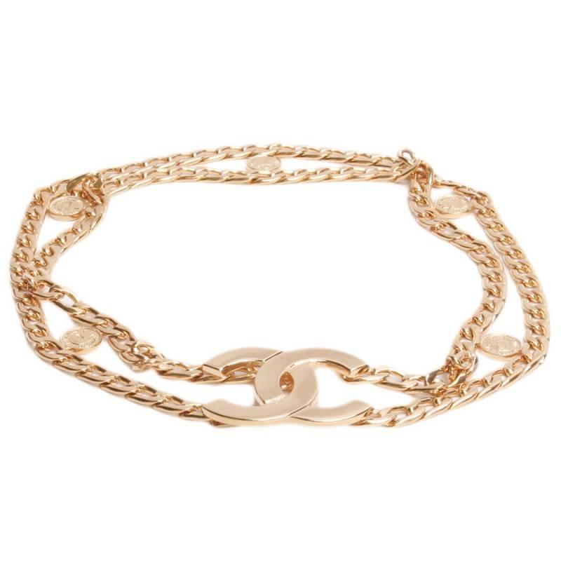 CHANEL Belt Size 70 Double Row in Gilt Metal and Gold Plated Coins