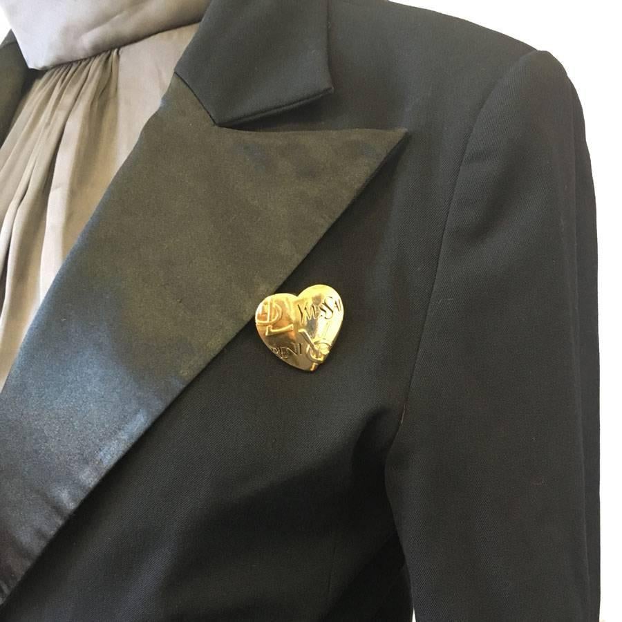 YVES SAINT LAURENT Heart Brooch in Gilt metal In Excellent Condition In Paris, FR