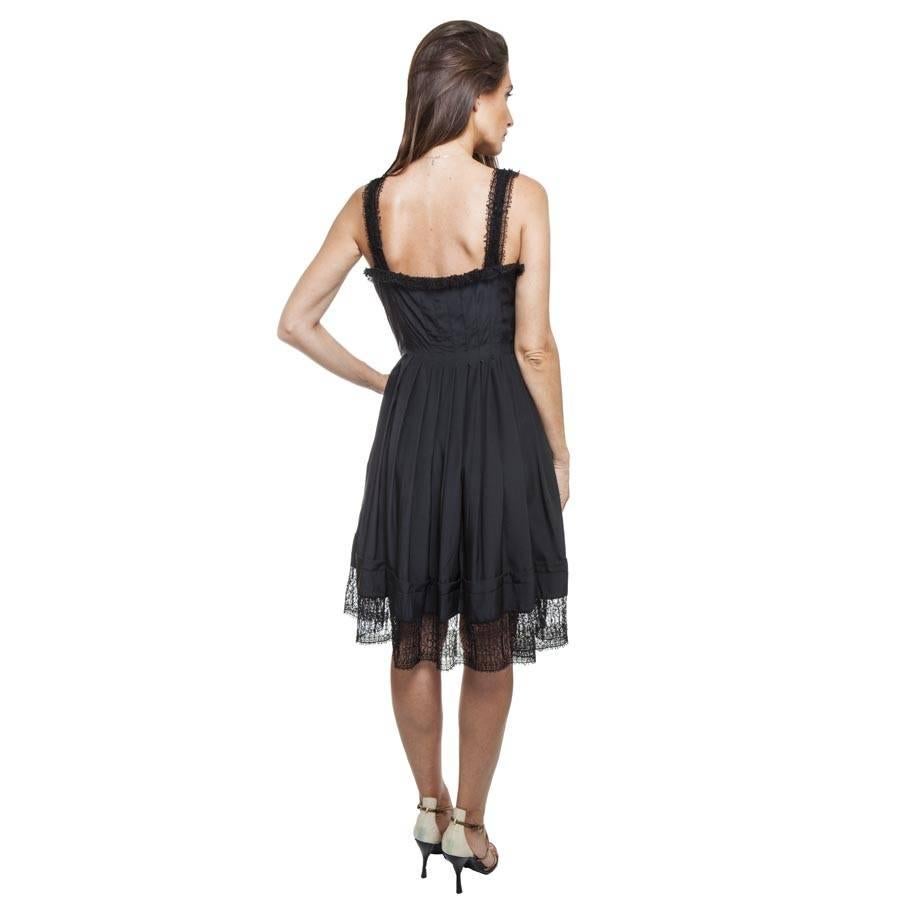 Women's CHANEL Cocktail Pleated Wrap Dress Size 38FR in Black Silk