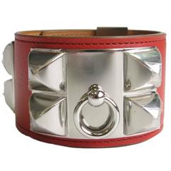 Hermes Calf Leather Tadelakt Sanguine Collier de Chien CDC Cuff Bracelet