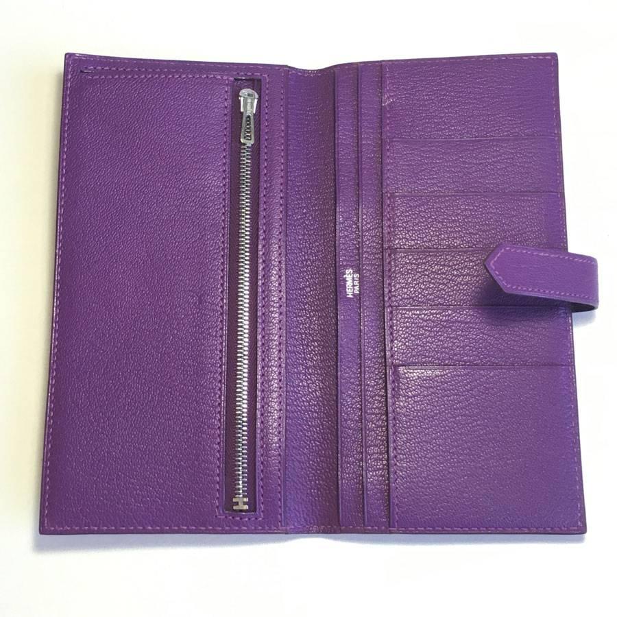 Women's Hermès 'Bearn' Wallet in Purple Leather