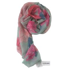 LEONARD Pink and Blue Celadon silk and Cashmere Stole