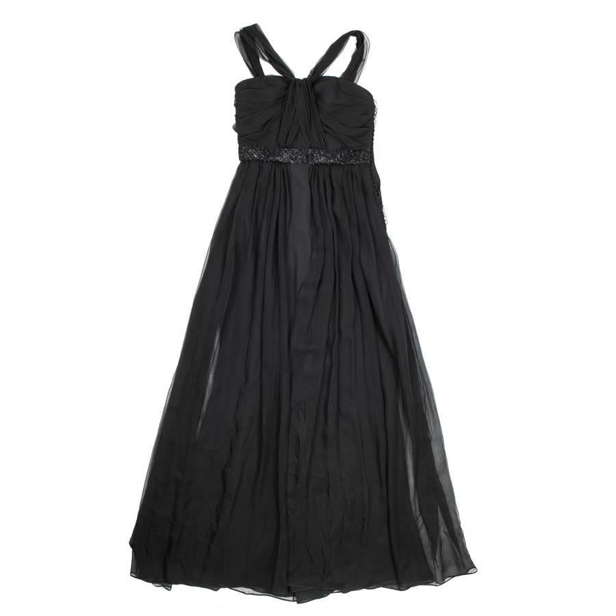 CHRISTIAN DIOR Evening Dress Size 38FR in Black Silk For Sale