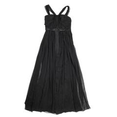 Retro CHRISTIAN DIOR Evening Dress Size 38FR in Black Silk
