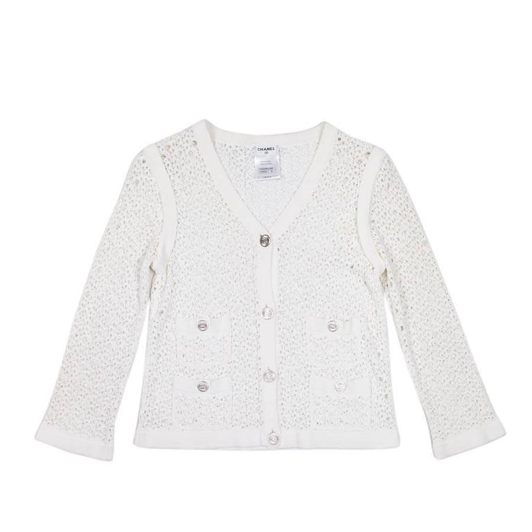 CHANEL White Knit Cardigan Size 36FR For Sale at 1stDibs | chanel white  cardigan, chanel white sweater, white chanel cardigan