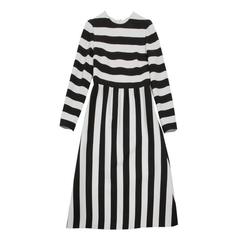 VALENTINO Black and White Striped Wool and Silk Long Dress Size 40IT