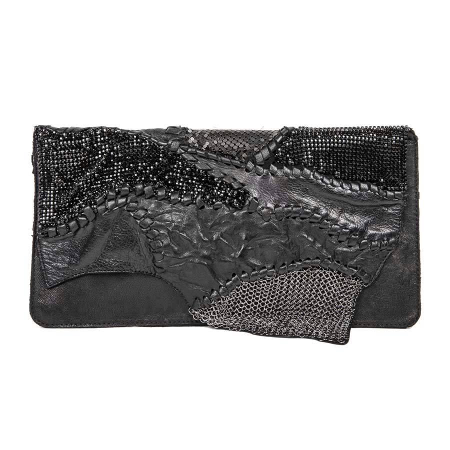 BALMAIN Evening Clutch in black Leather Patchwork  For Sale