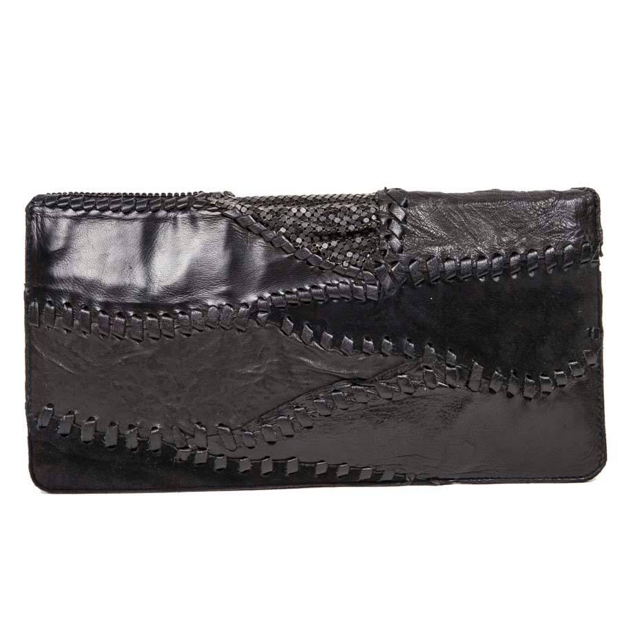 BALMAIN Pochette de soirée en cuir noir patchwork  Neuf - En vente à Paris, FR