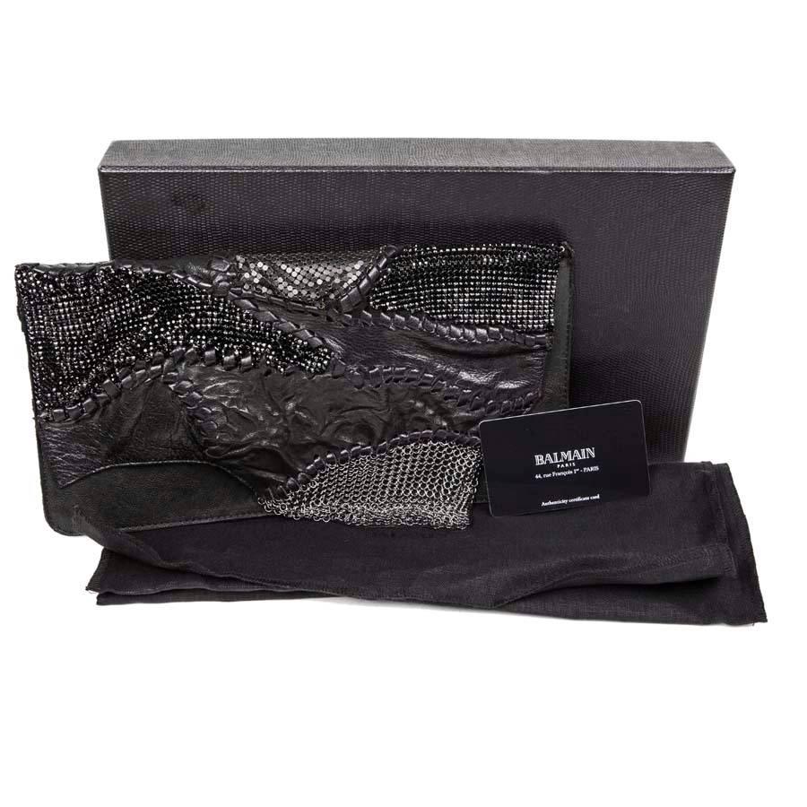 Women's BALMAIN Evening Clutch in black Leather Patchwork  For Sale
