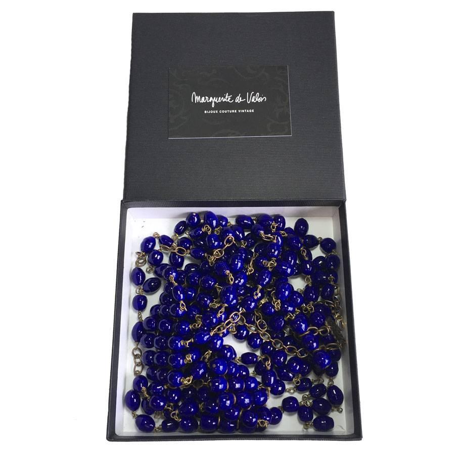 Women's Marguerite de Valois Necklace Couture in Beads of Sapphire Colored Molten Glass