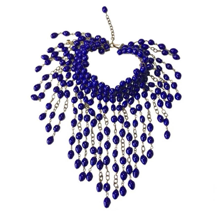 Marguerite de Valois Necklace Couture in Beads of Sapphire Colored Molten Glass