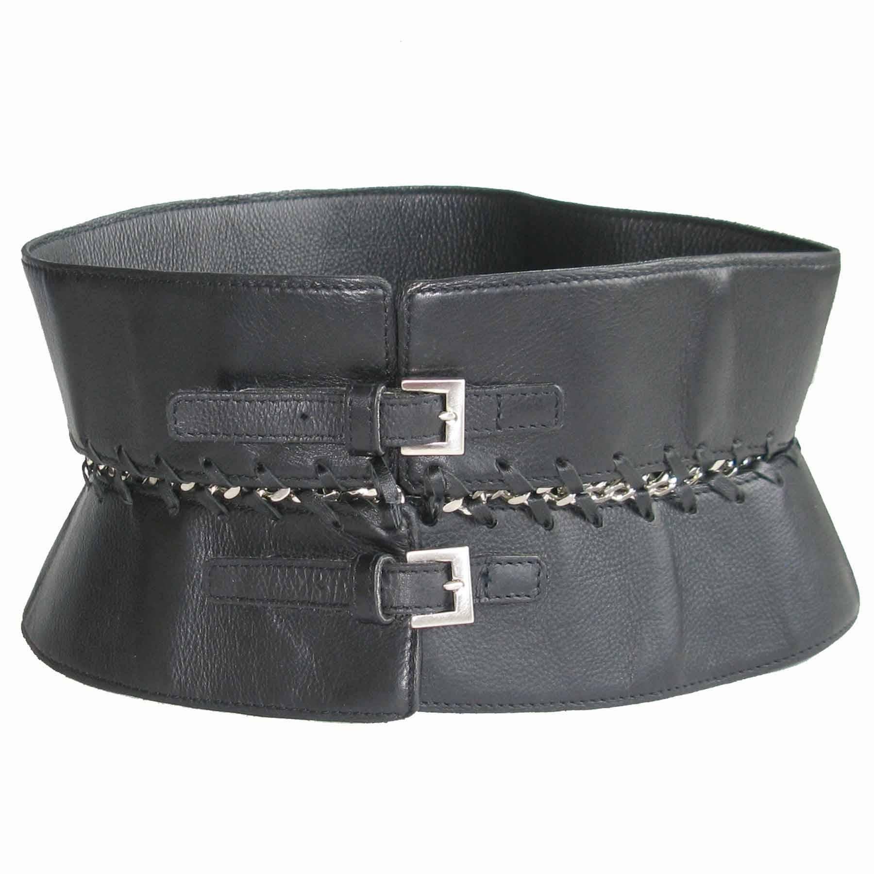 JEAN PAUL GAULTIER Vintage Size75 Belt in Black Leather and Silver Plated Metal