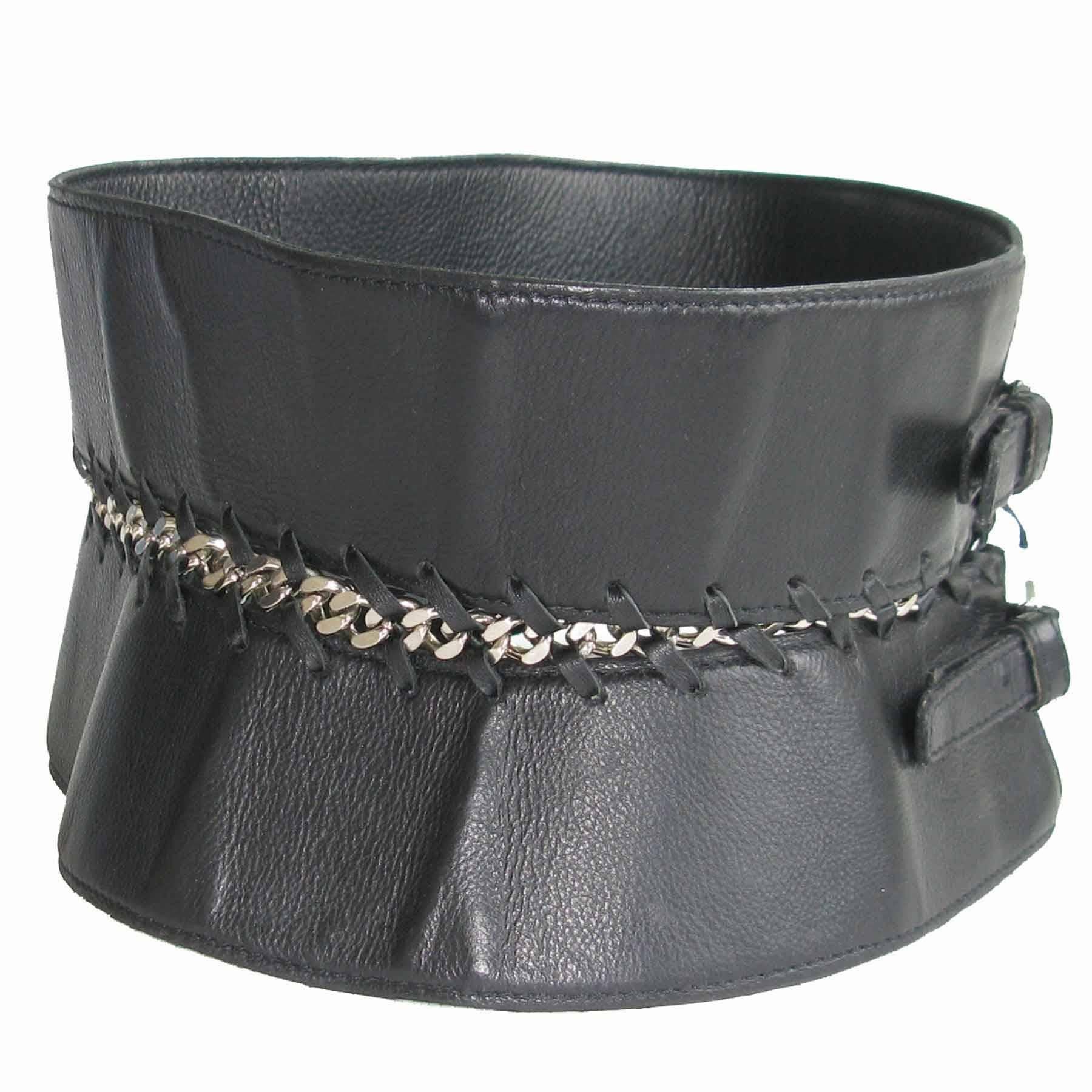 Gray JEAN PAUL GAULTIER Vintage Size75 Belt in Black Leather and Silver Plated Metal
