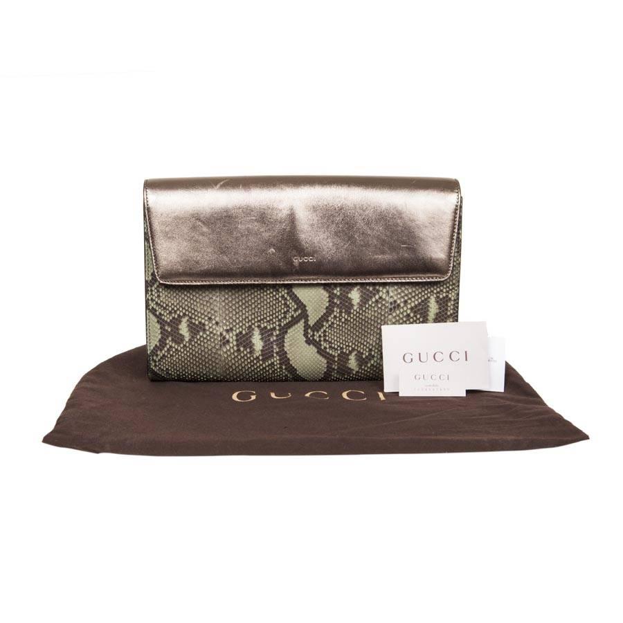 GUCCI Clutch in Green Bronze Colored Python For Sale 2
